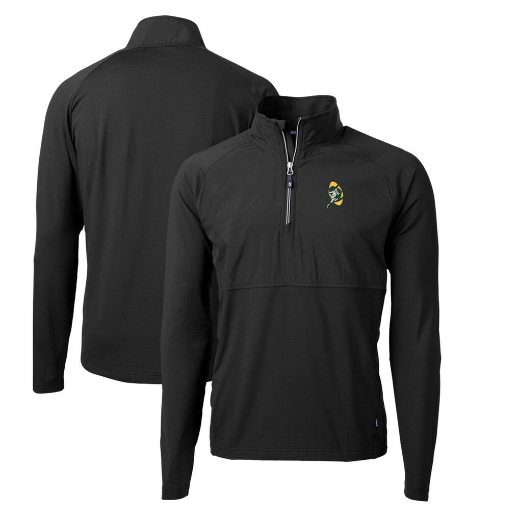 Green Bay Packers Cutter & Buck Adapt Eco Knit Hybrid Throwback Recycled Quarter-Zip Pullover - Black on sale