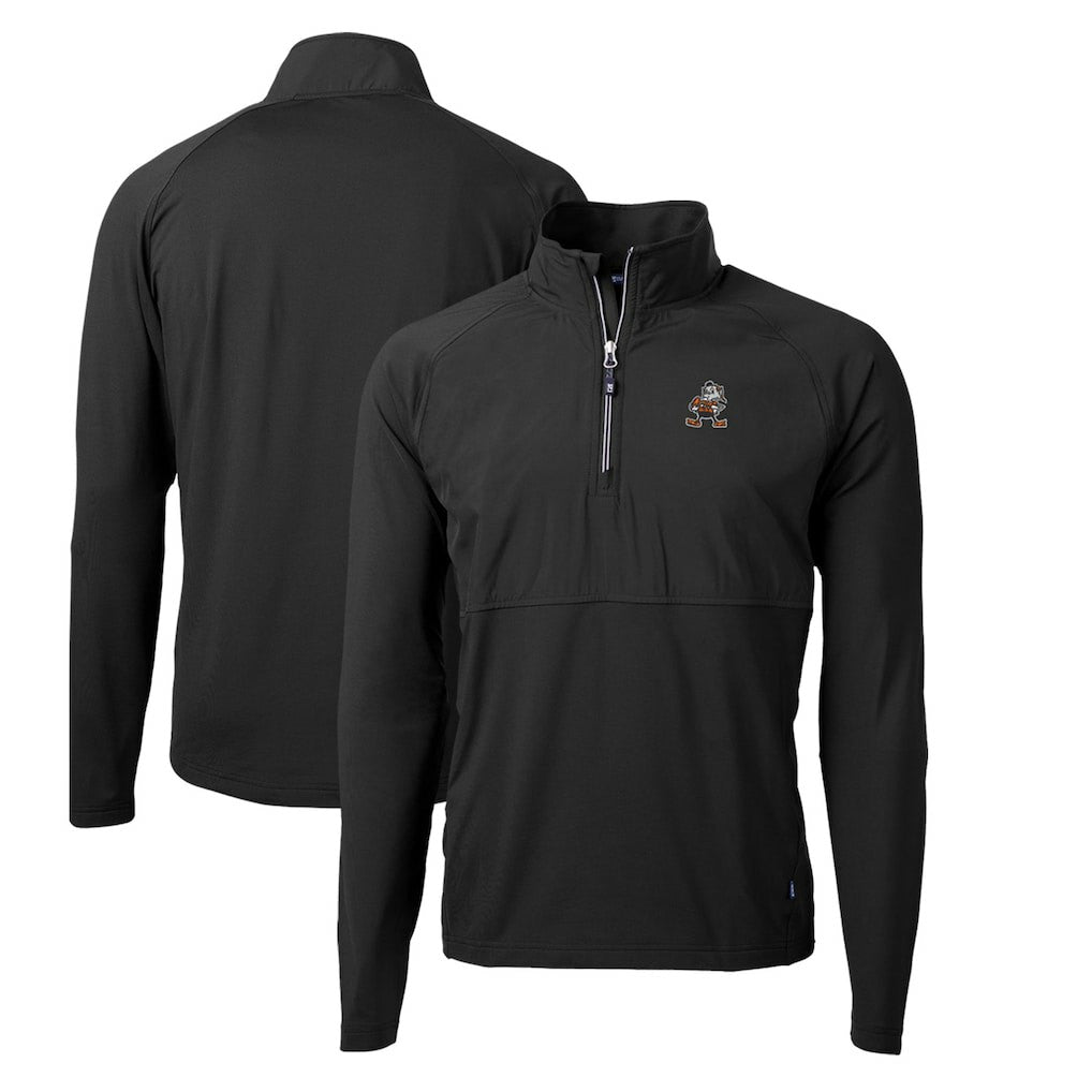 Cleveland Browns Cutter & Buck Adapt Eco Knit Hybrid Recycled Quarter-Zip Throwback Pullover Top - Black cheap