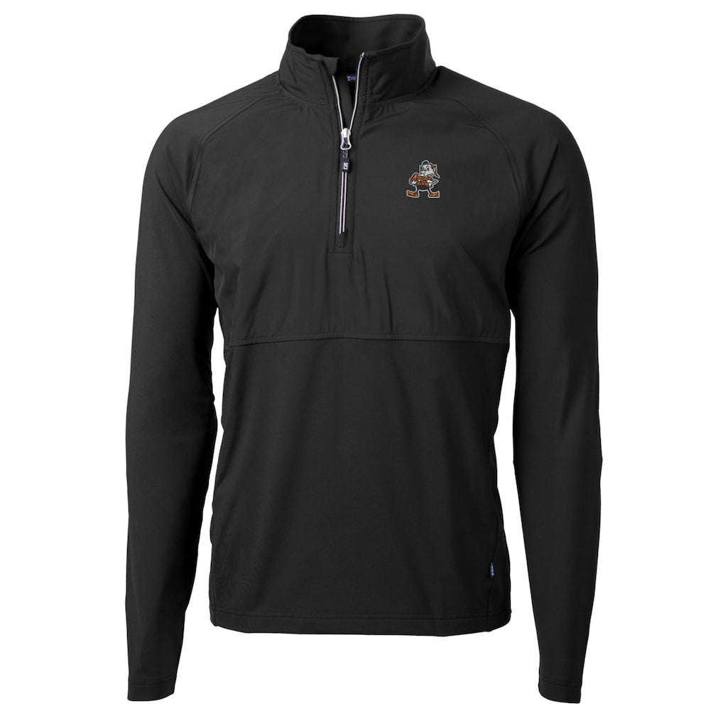 Cleveland Browns Cutter & Buck Adapt Eco Knit Hybrid Recycled Quarter-Zip Throwback Pullover Top - Black cheap