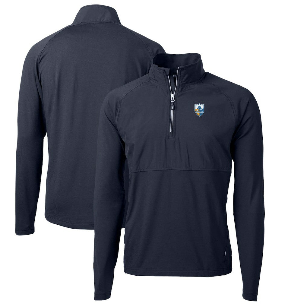 Los Angeles Chargers Cutter & Buck Adapt Eco Knit Hybrid Recycled Quarter-Zip Throwback Pullover Top - Navy discount