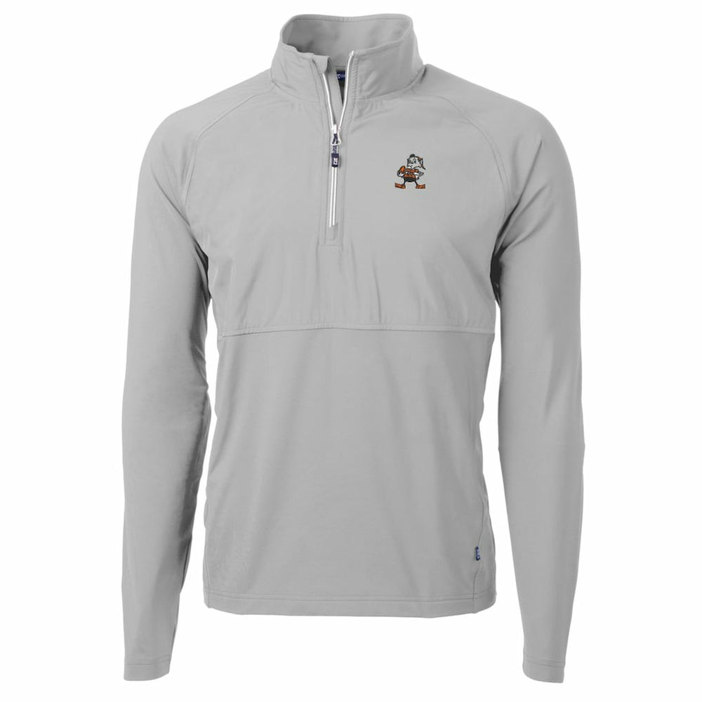 Cleveland Browns Cutter & Buck Adapt Eco Knit Hybrid Recycled Quarter-Zip Throwback Pullover Top - Gray outlet