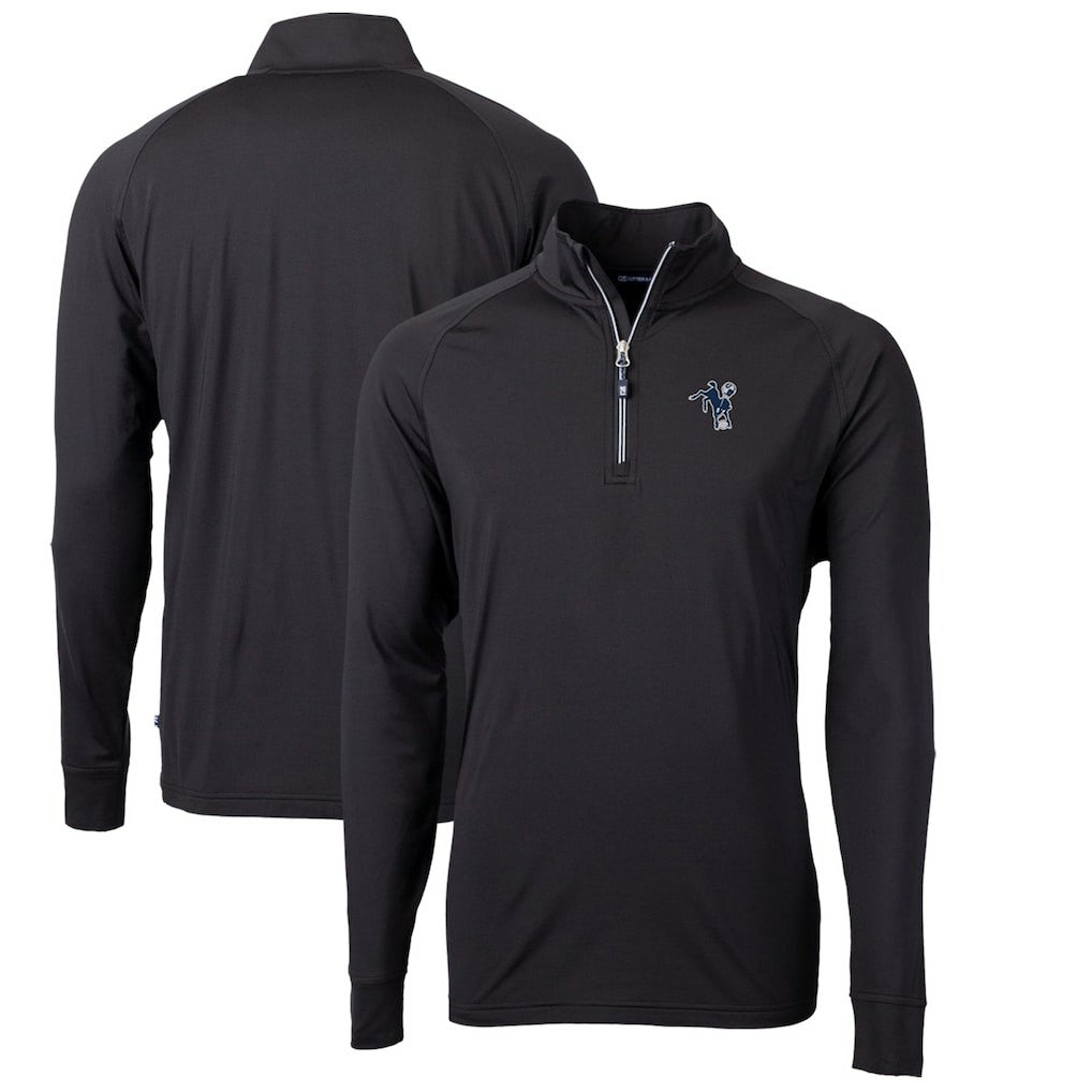 Indianapolis Colts Cutter & Buck Adapt Eco Knit Stretch Recycled Quarter-Zip Throwback Pullover Top - Black for sale