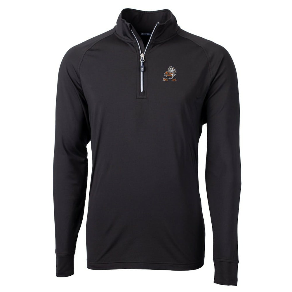 Cleveland Browns Cutter & Buck Adapt Eco Knit Stretch Recycled Quarter-Zip Throwback Pullover Top - Black sale