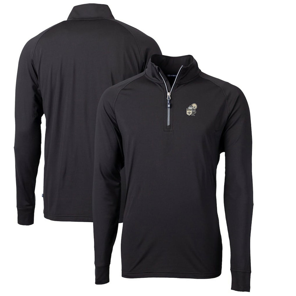New Orleans Saints Cutter & Buck Adapt Eco Knit Stretch Recycled Quarter-Zip Throwback Pullover Top - Black sale