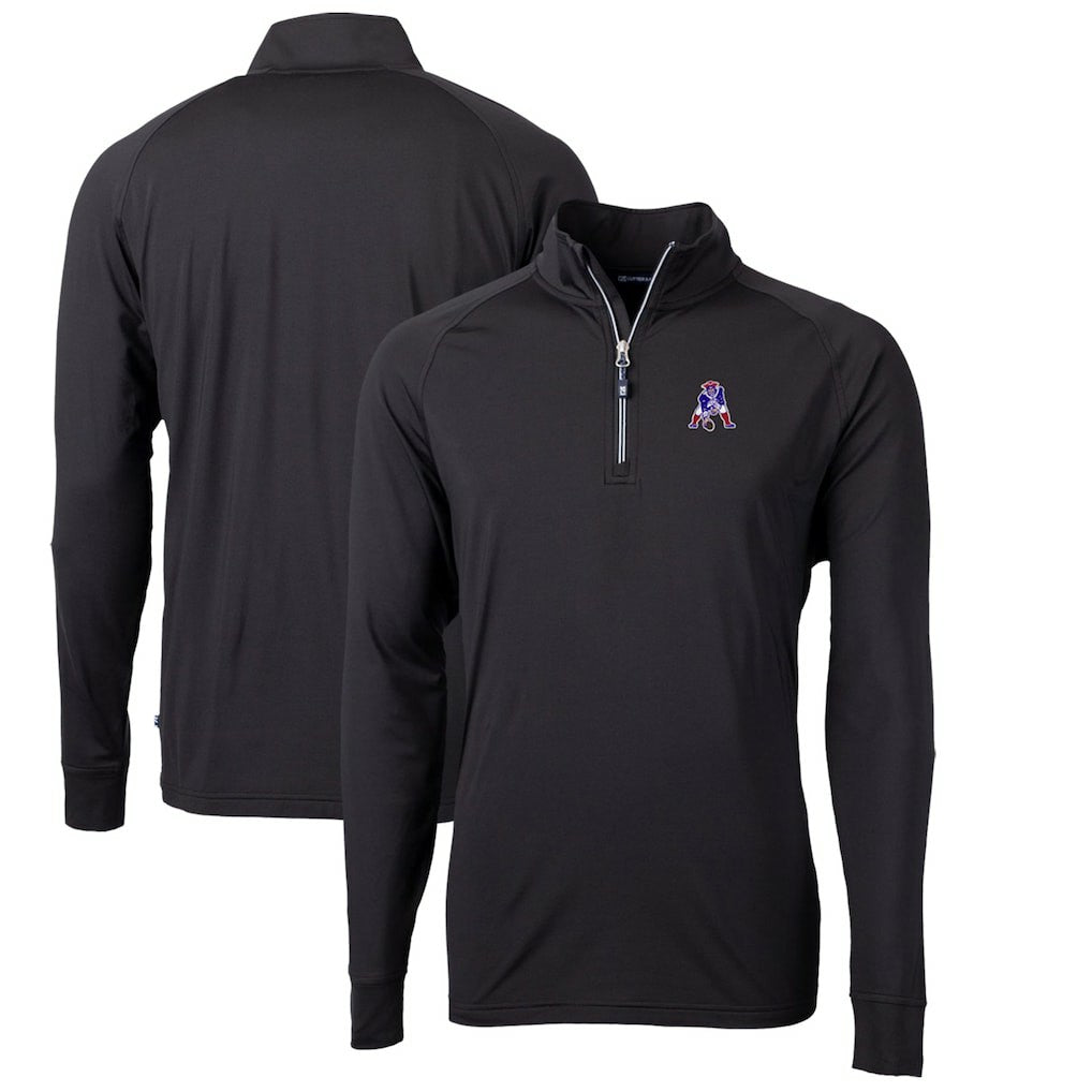New England Patriots Cutter & Buck Adapt Eco Knit Stretch Recycled Quarter-Zip Throwback Pullover Top - Black cheap