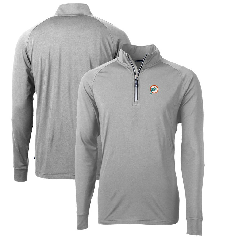 Miami Dolphins Cutter & Buck Adapt Eco Knit Stretch Recycled Quarter-Zip Throwback Pullover Top - Gray sale