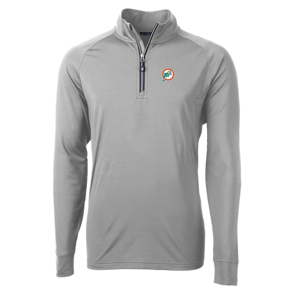 Miami Dolphins Cutter & Buck Adapt Eco Knit Stretch Recycled Quarter-Zip Throwback Pullover Top - Gray sale