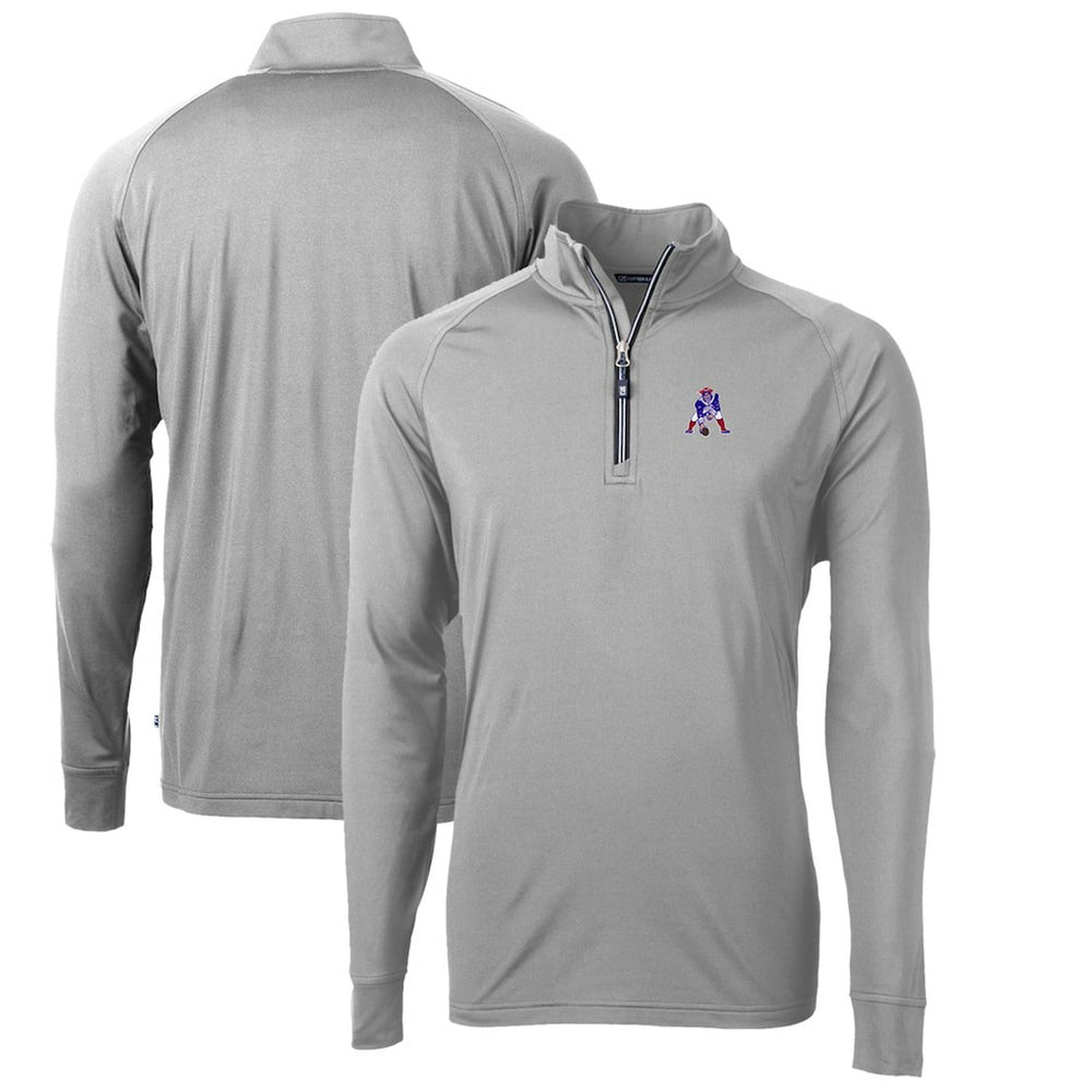 New England Patriots Cutter & Buck Adapt Eco Knit Stretch Recycled Quarter-Zip Throwback Pullover Top - Gray outlet
