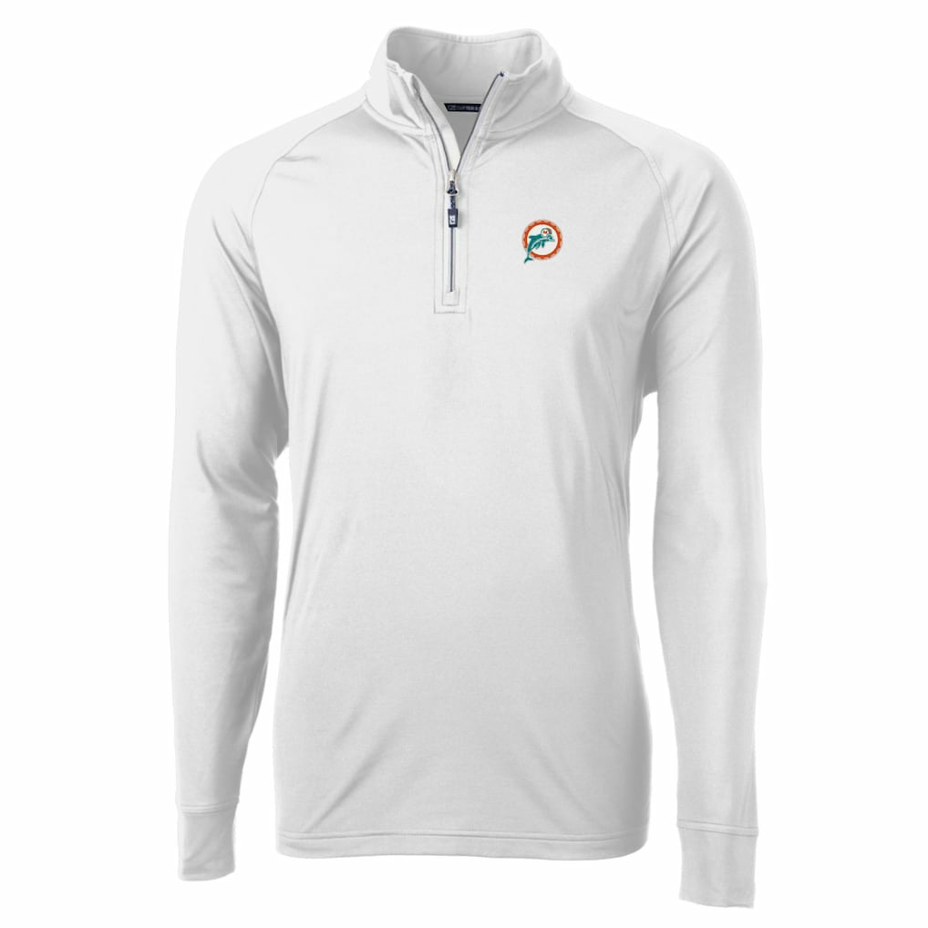 Miami Dolphins Cutter & Buck Adapt Eco Knit Stretch Recycled Quarter-Zip Throwback Pullover Top - White cheap