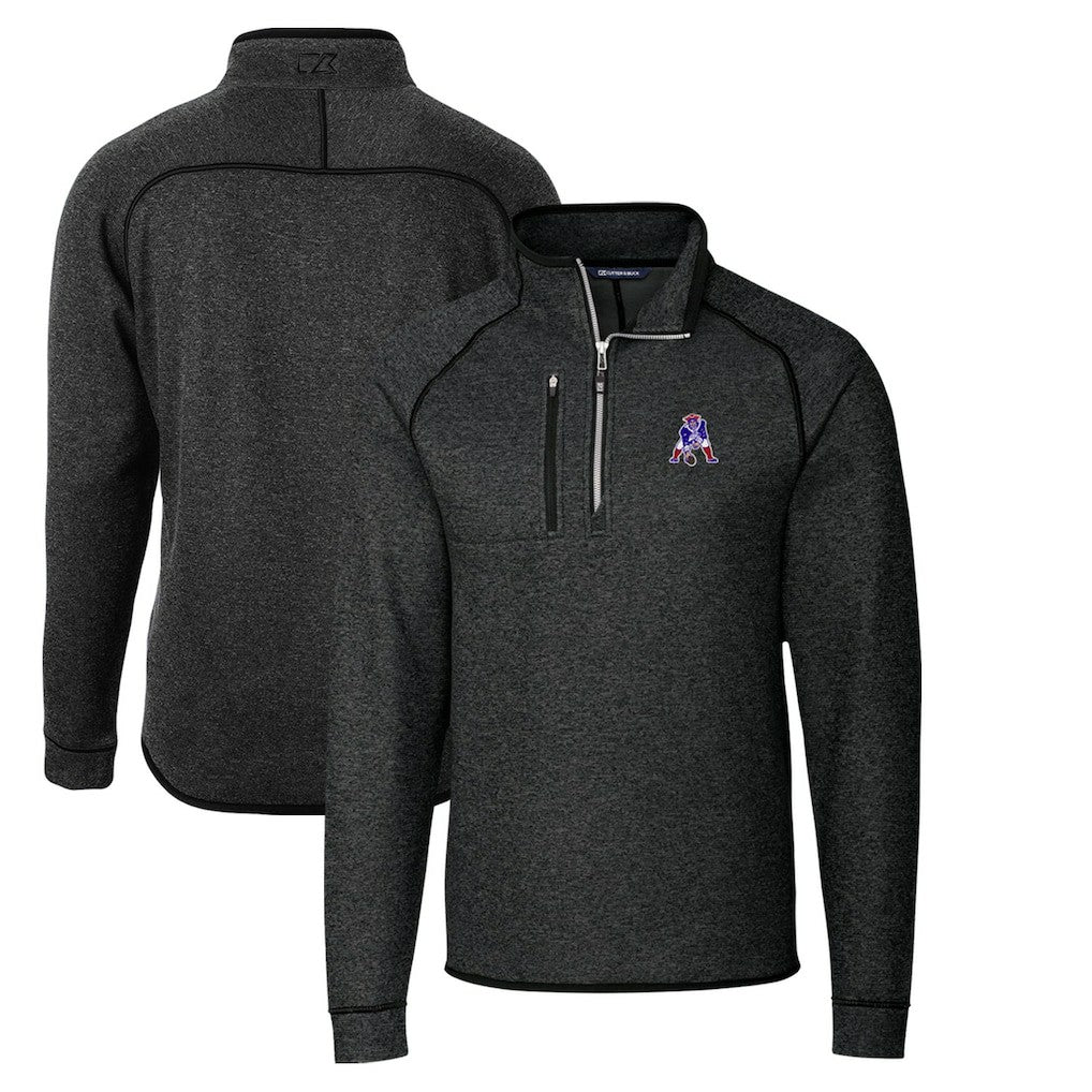 New England Patriots Cutter & Buck Throwback Logo Mainsail Sweater-Knit Half-Zip Pullover Jacket - Heather Charcoal discount