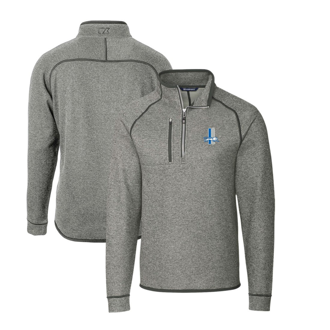 Detroit Lions Cutter & Buck Throwback Logo Mainsail Sweater-Knit Half-Zip Pullover Jacket - Heather Gray for sale