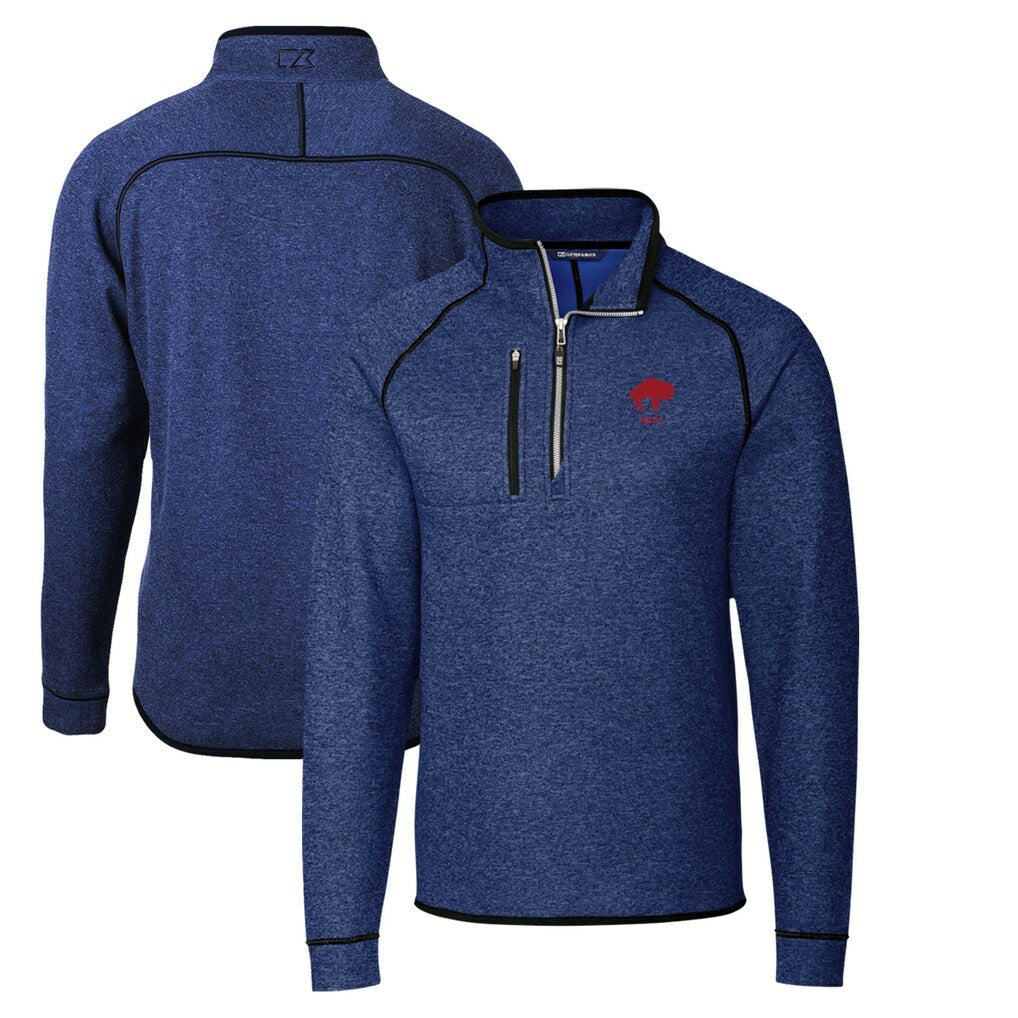 Buffalo Bills Cutter & Buck Throwback Logo Mainsail Sweater-Knit Half-Zip Pullover Jacket - Heather Royal sale
