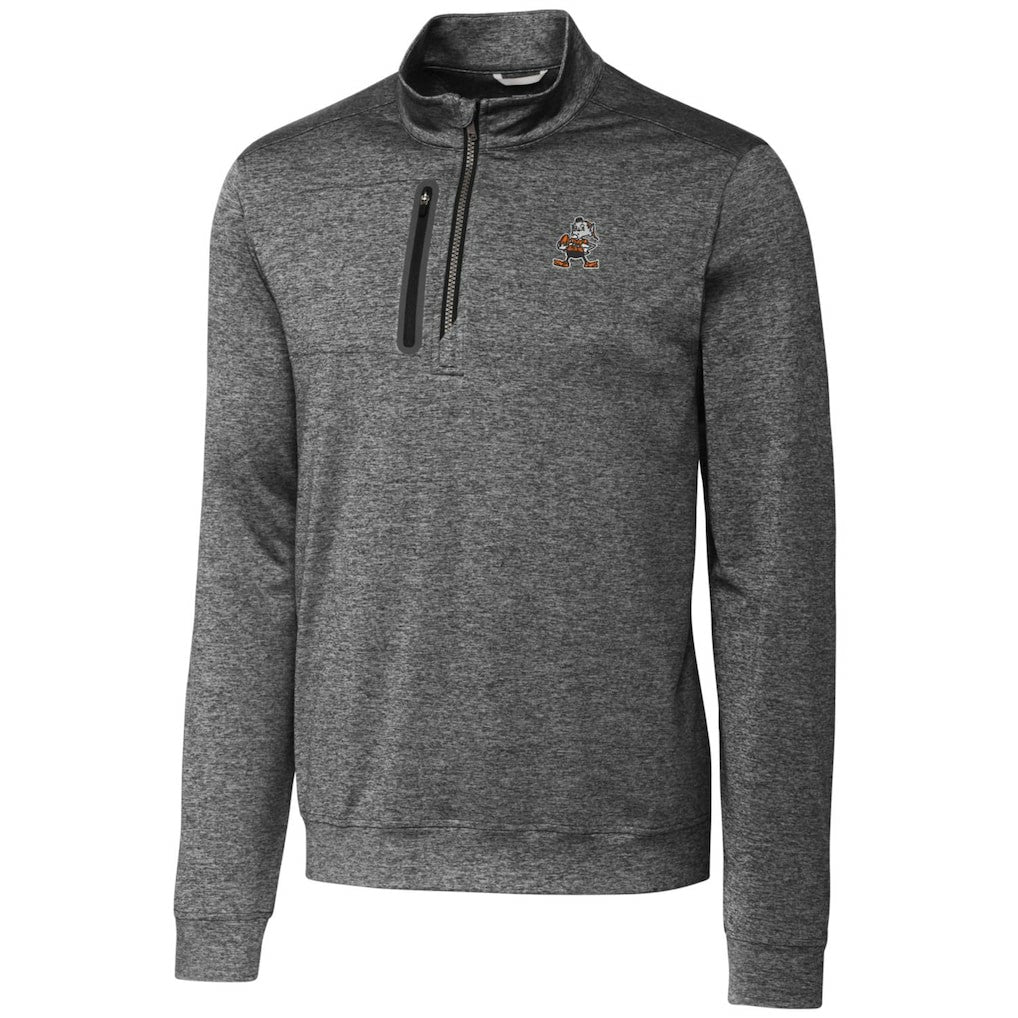Cleveland Browns Cutter & Buck Stealth Heathered Throwback Logo Quarter-Zip Pullover Top - Steel cheap