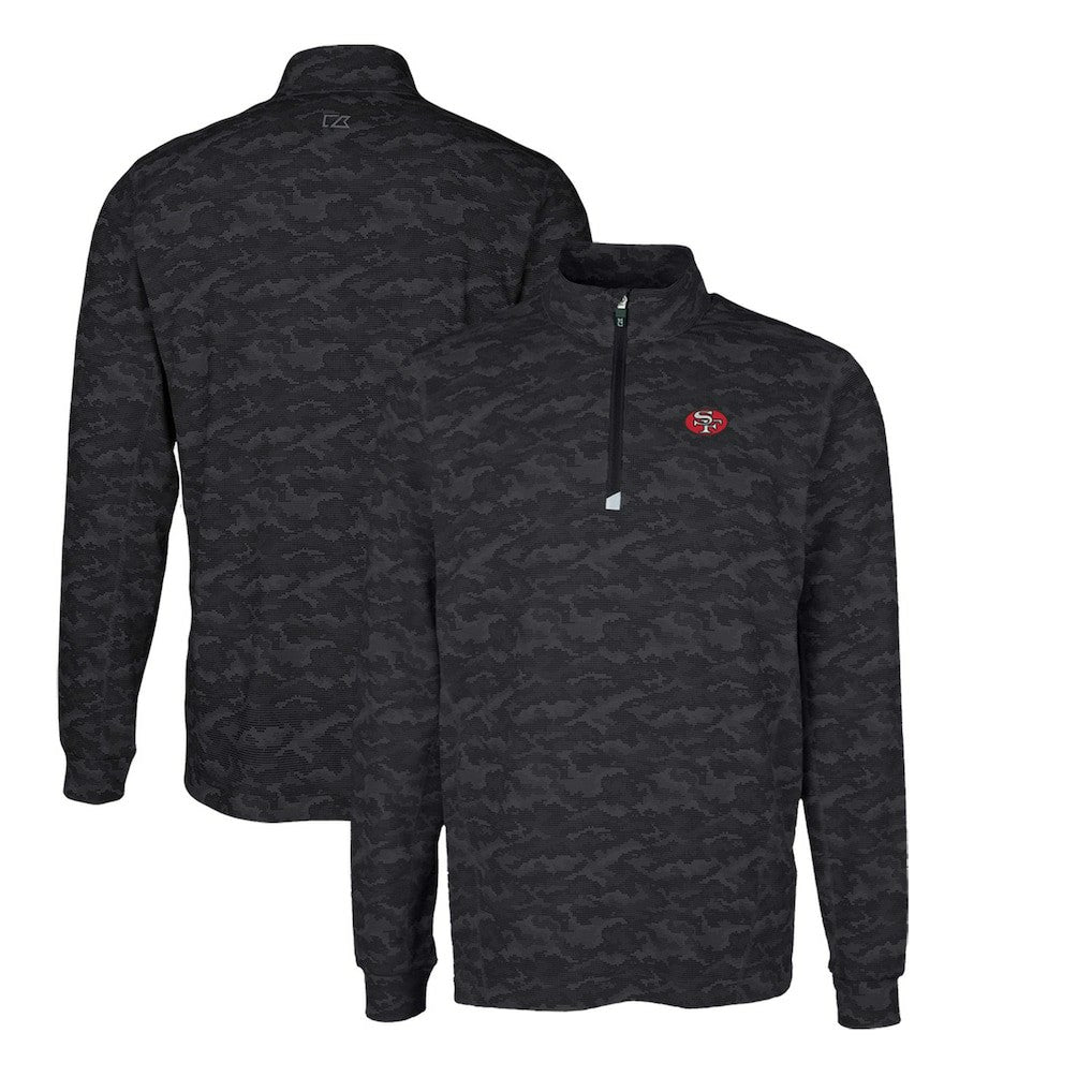 San Francisco 49ers Cutter & Buck Throwback Logo Traverse Camo Print Stretch Quarter-Zip Pullover Top - Black online