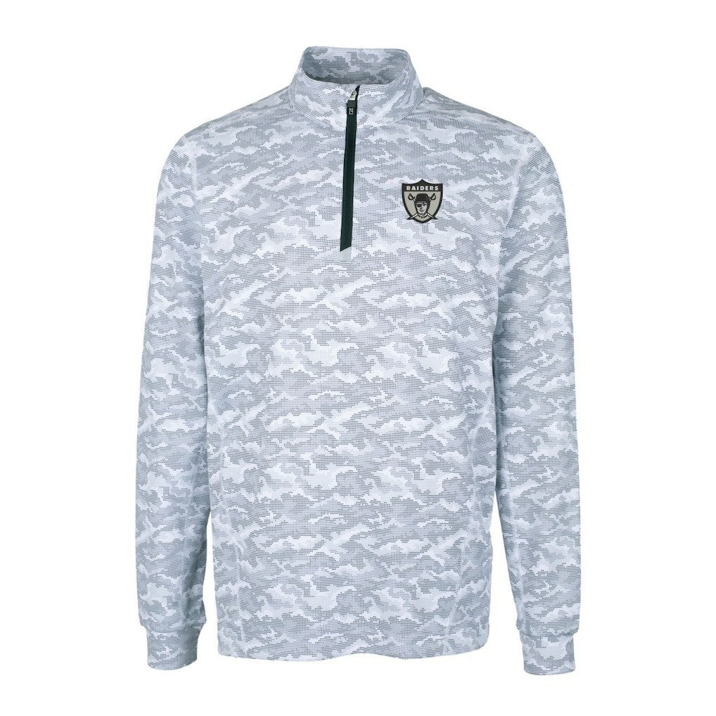 Las Vegas Raiders Cutter & Buck Throwback Logo Traverse Camo Print Stretch Quarter-Zip Pullover Top - Charcoal on sale