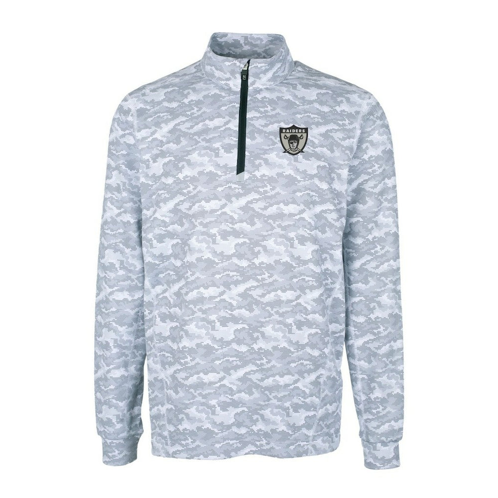 Las Vegas Raiders Cutter & Buck Throwback Logo Traverse Camo Print Stretch Quarter-Zip Pullover Top - Charcoal on sale
