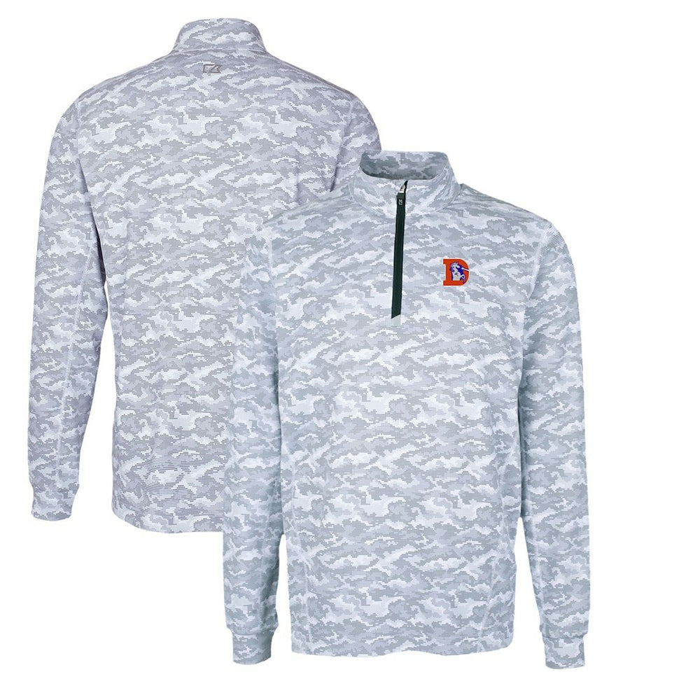 Denver Broncos Cutter & Buck Throwback Logo Traverse Camo Print Stretch Quarter-Zip Pullover Top - Charcoal on sale
