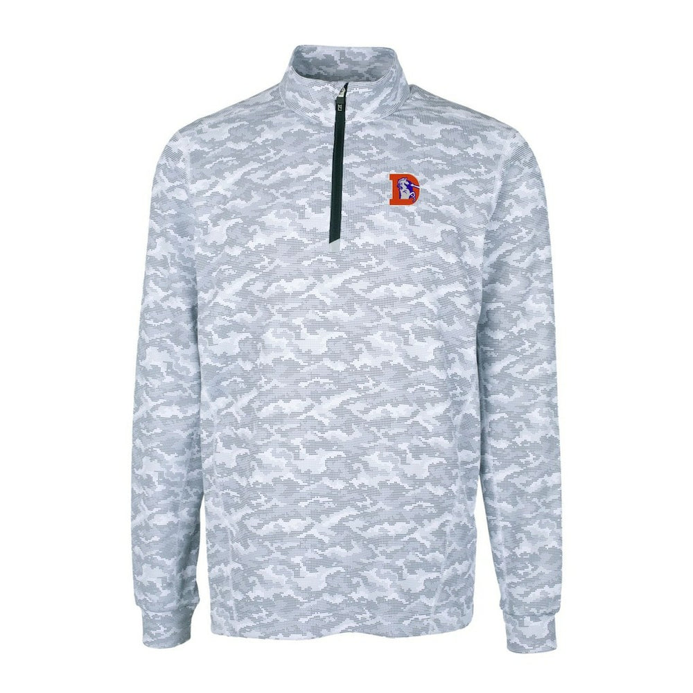 Denver Broncos Cutter & Buck Throwback Logo Traverse Camo Print Stretch Quarter-Zip Pullover Top - Charcoal on sale