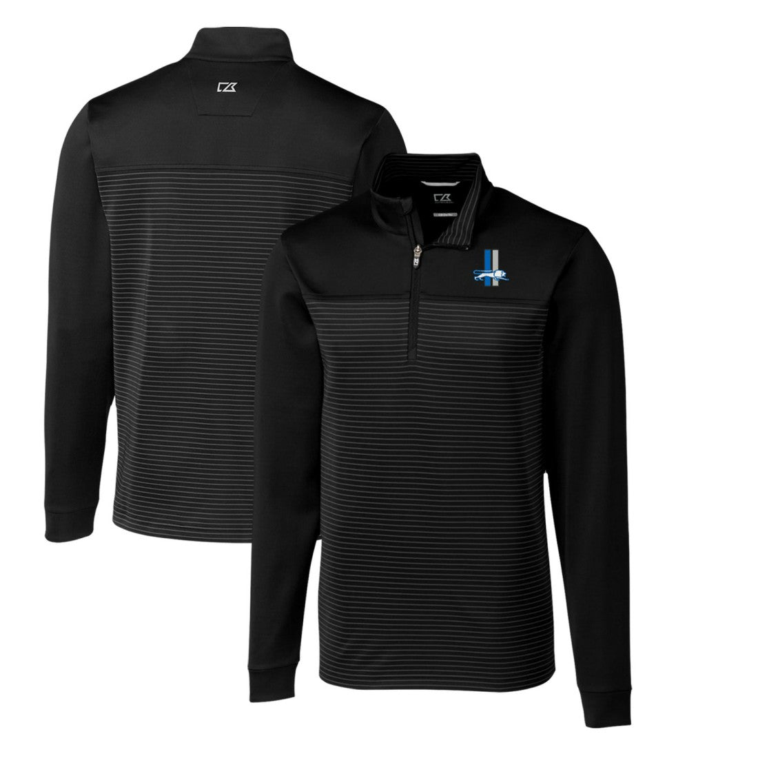 Detroit Lions Cutter & Buck Throwback Logo Traverse Stripe Stretch Quarter-Zip Pullover Top - Black on sale