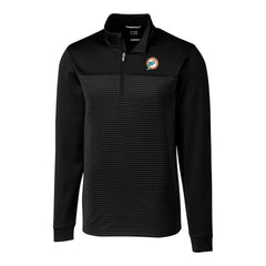 Miami Dolphins Cutter & Buck Throwback Logo Traverse Stripe Stretch Quarter-Zip Pullover Top - Black on sale