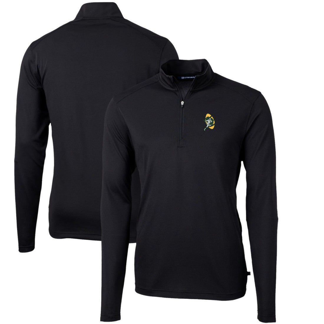 Green Bay Packers Cutter & Buck Throwback Logo Virtue Eco Pique Recycled Quarter-Zip Pullover Top - Black sale