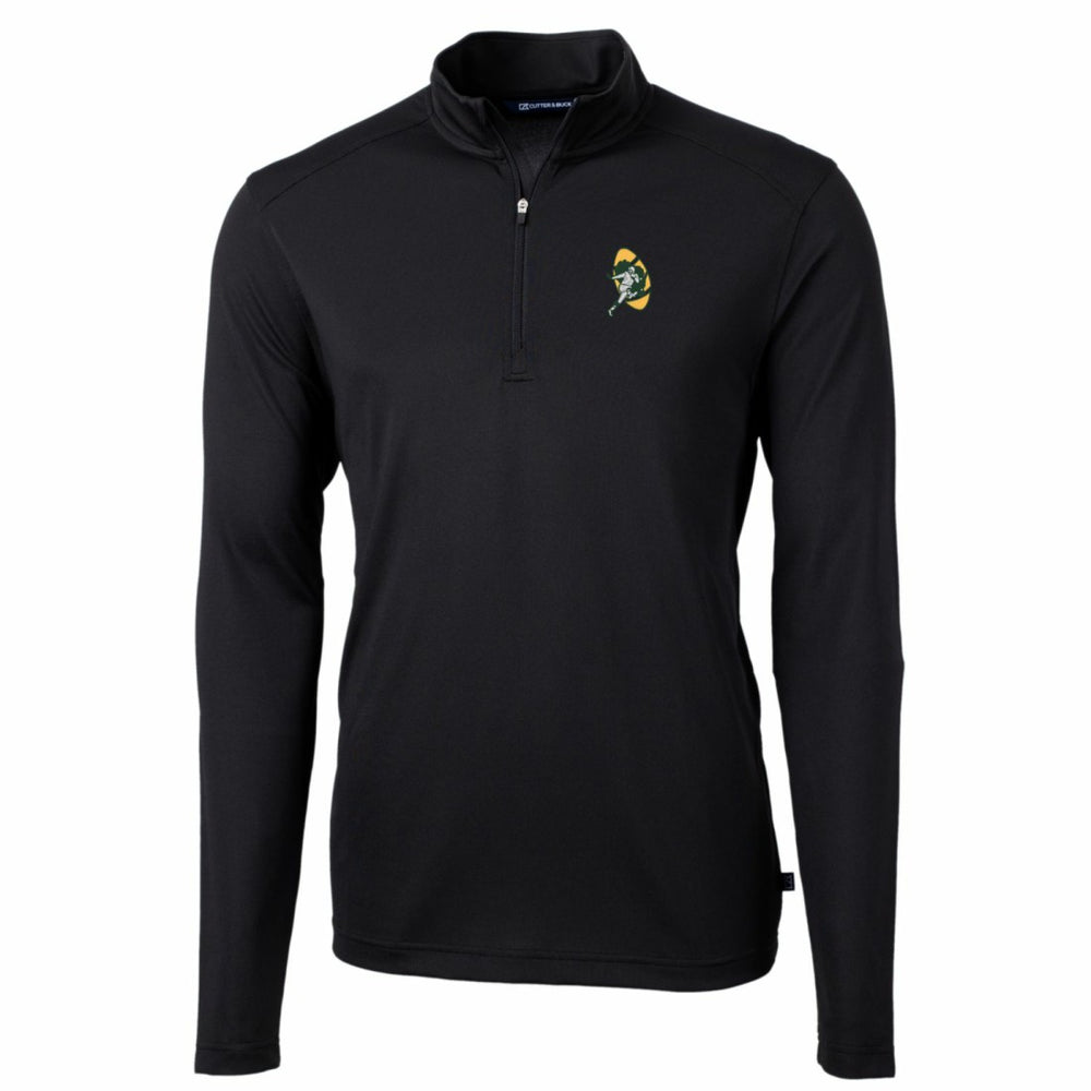 Green Bay Packers Cutter & Buck Throwback Logo Virtue Eco Pique Recycled Quarter-Zip Pullover Top - Black sale
