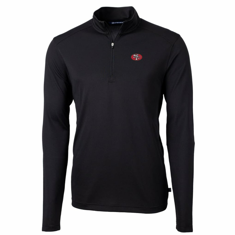 San Francisco 49ers Cutter & Buck Throwback Logo Virtue Eco Pique Recycled Quarter-Zip Pullover Top - Black for sale