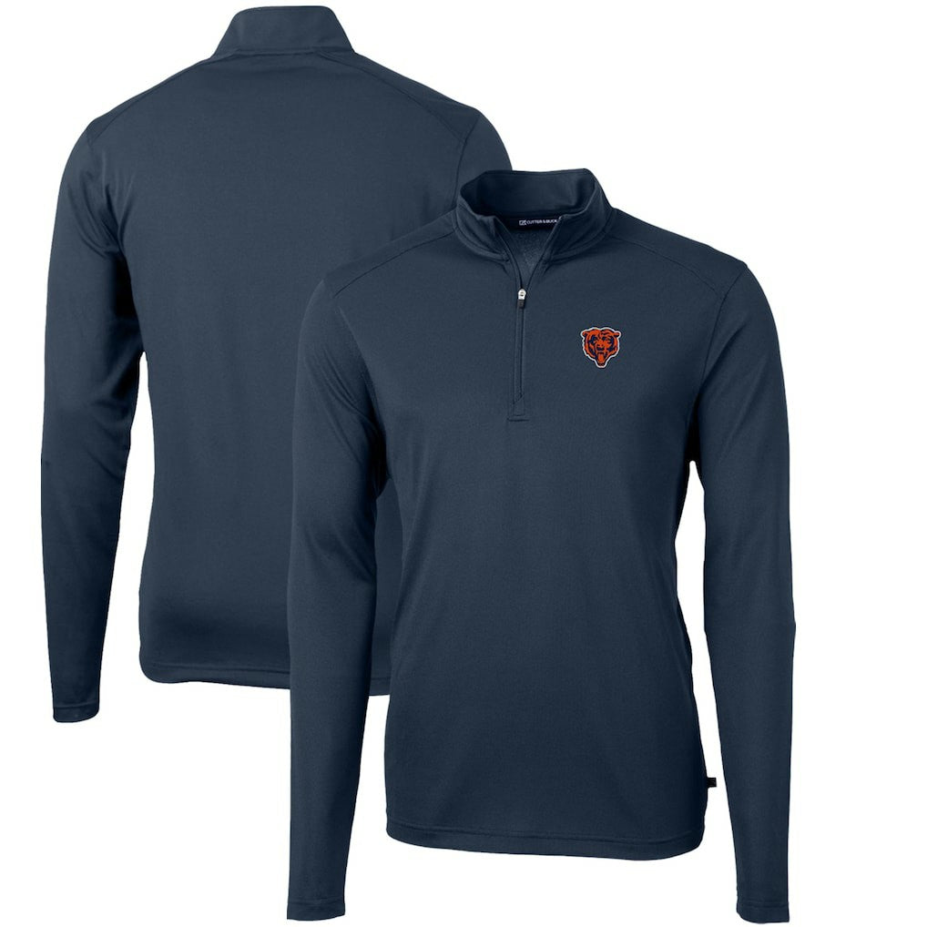 Chicago Bears Cutter & Buck Throwback Logo Virtue Eco Pique Recycled Quarter-Zip Pullover Top - Navy for sale