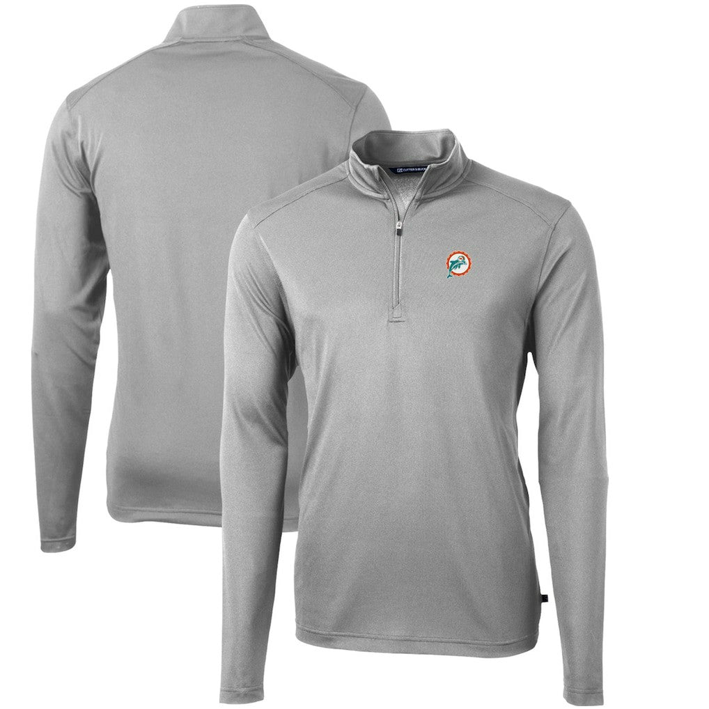 Miami Dolphins Cutter & Buck Throwback Logo Virtue Eco Pique Recycled Quarter-Zip Pullover Top - Gray sale