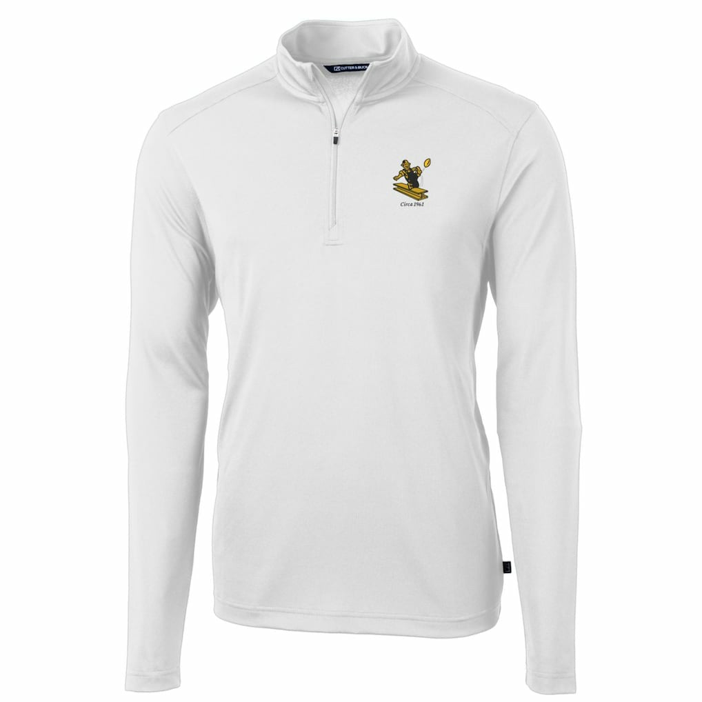 Pittsburgh Steelers Cutter & Buck Throwback Logo Virtue Eco Pique Recycled Quarter-Zip Pullover Top - White on sale