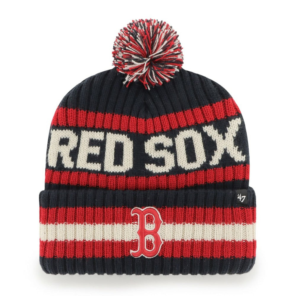 Boston Red Sox Primary Team Logo Bering Pom Top Cuff Knit Hat - Navy | 47 brand