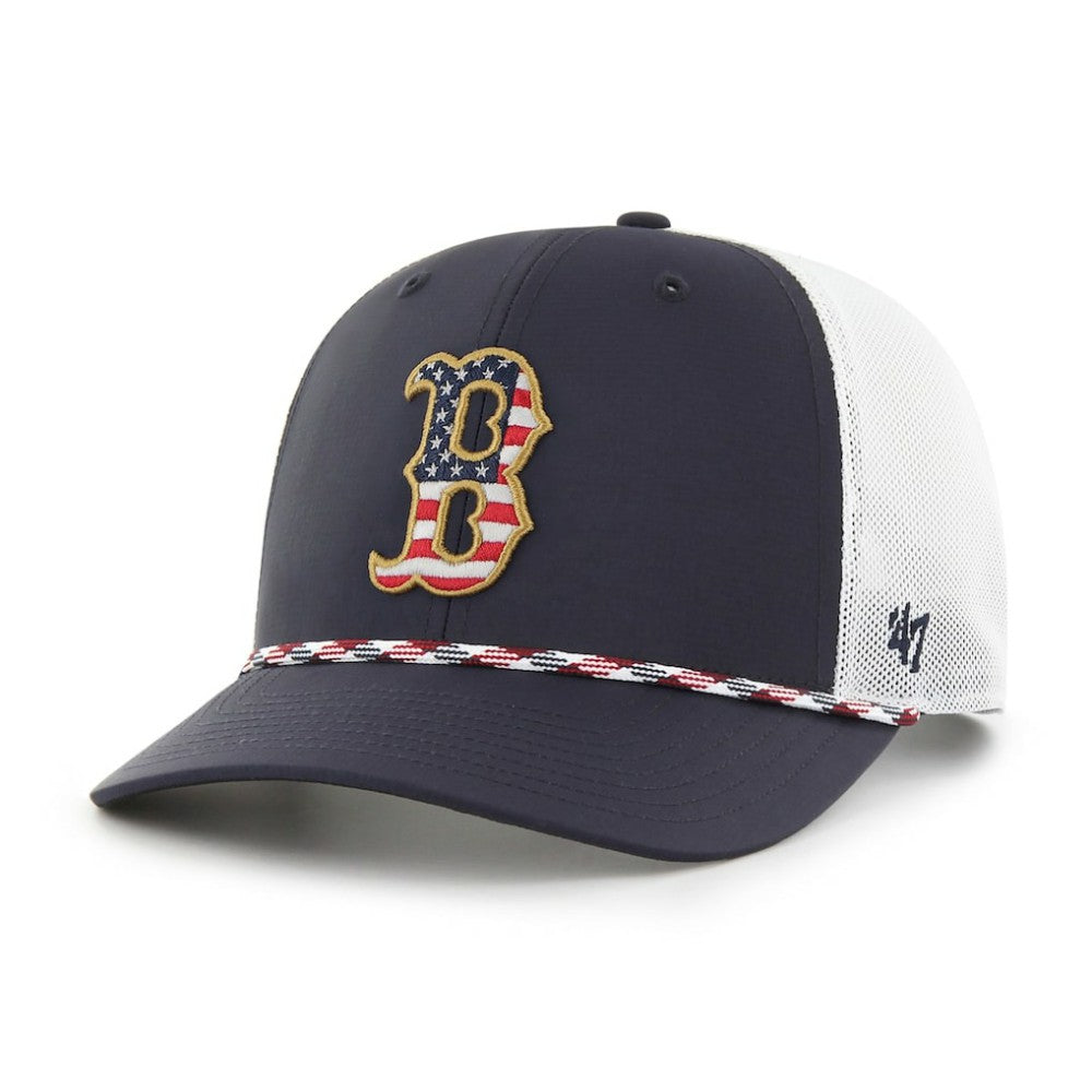 Boston Red Sox Primary Team Logo American Flag Fill Trucker Snapback Hat - Blue | 47 brand