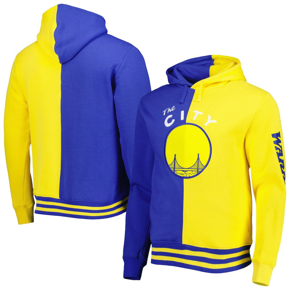Golden State Warriors Hardwood Classics Split Pullover Hoodie sale - Royal/Gold | Mitchell & Ness cheap