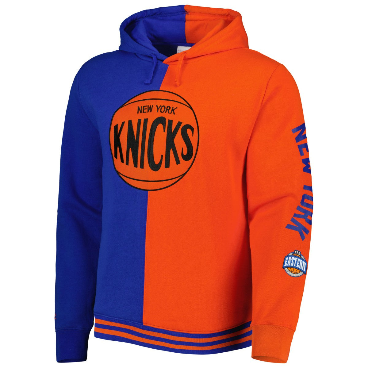 New York Knicks Hardwood Classics Split Pullover Hoodie - Blue/Orange | Mitchell & Ness shop