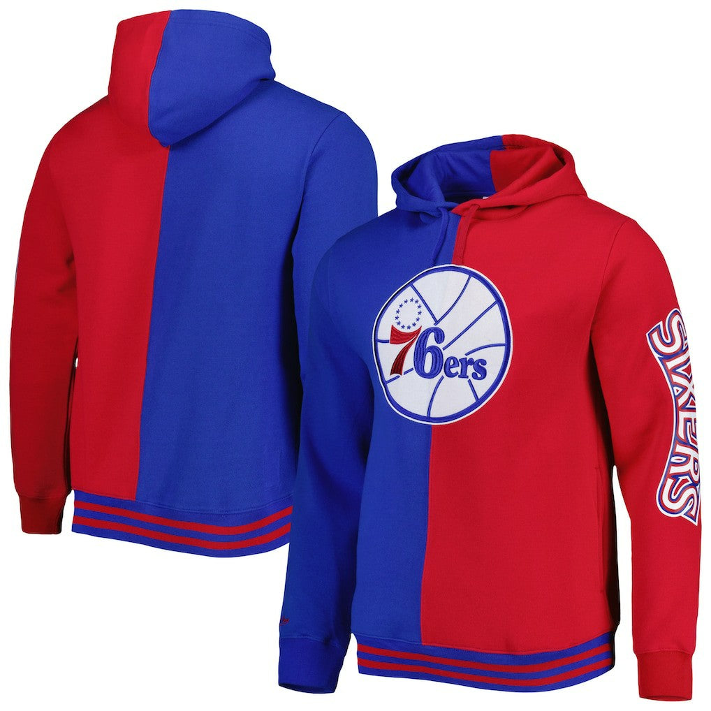 Philadelphia 76ers Hardwood Classics Split Pullover Hoodie - Royal/Red | Mitchell & Ness cheap