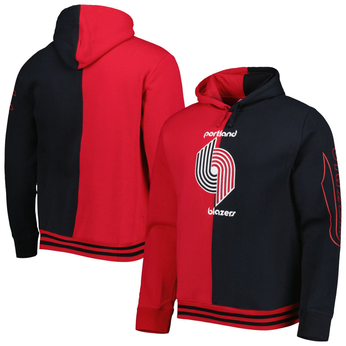 Portland Trail Blazers Hardwood Classics Split Pullover Hoodie - Red/Black | Mitchell & Ness shop