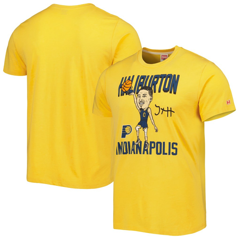 Tyrese Haliburton Indiana Pacers Homage Caricature Tri-Blend T-Shirt - Gold cheap