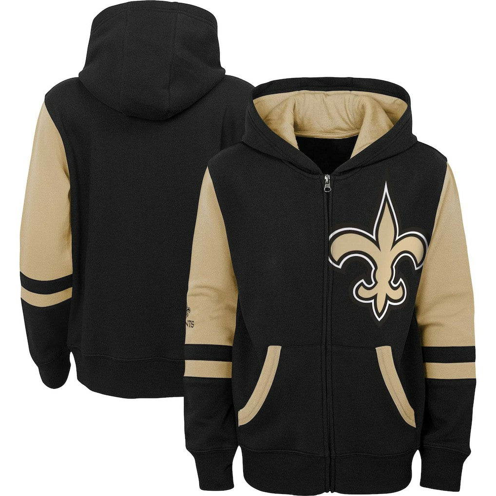 New Orleans Saints Youth Colorblock Full-Zip Hoodie - Black outlet