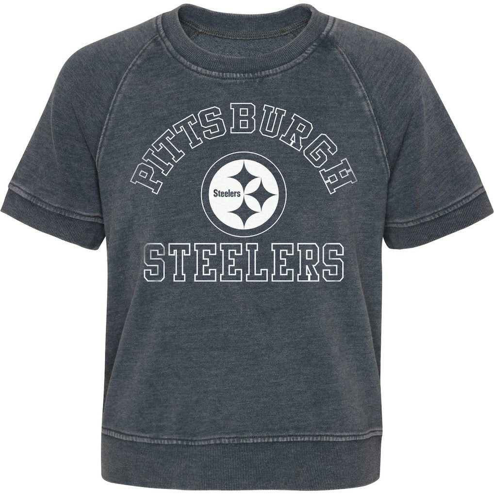 Pittsburgh Steelers Girls Juniors Cheer Squad Raglan T-Shirt - Heather Charcoal discount