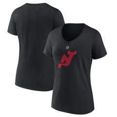 New Jersey Devils Women's Alternate Logo V-Neck T-Shirt Black