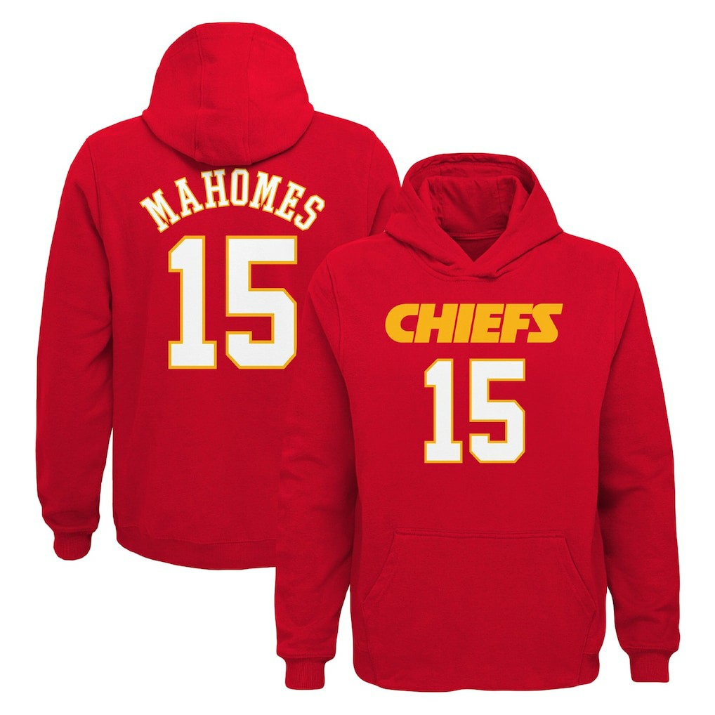 Patrick Mahomes Kansas City Chiefs Youth Mainliner Player Name & Number Pullover Hoodie - Red on sale