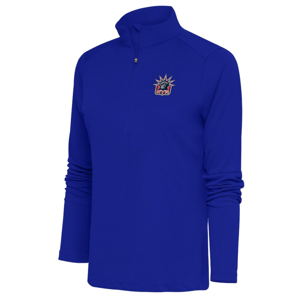 New York Rangers Antigua Women's Special Edition 2.0 Tribute Quarter-Zip Pullover Top Royal