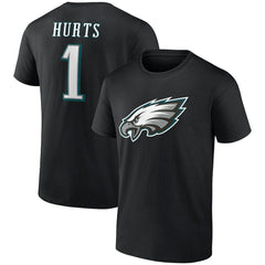 Jalen Hurts Philadelphia Eagles Icon Player Name & Number T-Shirt - Black on sale