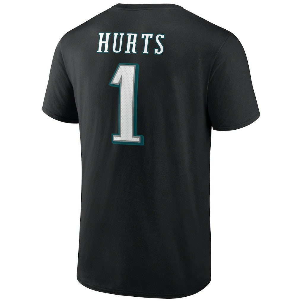 Jalen Hurts Philadelphia Eagles Icon Player Name & Number T-Shirt - Black on sale