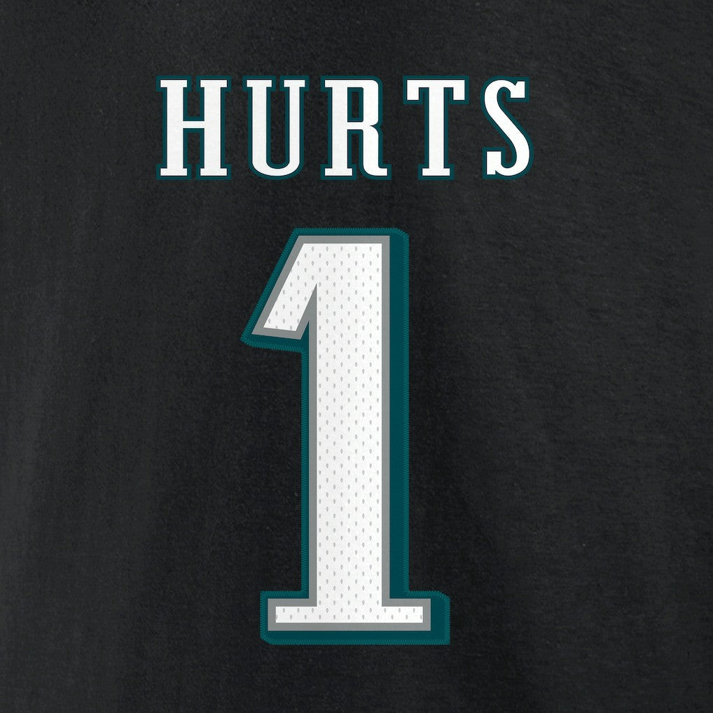 Jalen Hurts Philadelphia Eagles Icon Player Name & Number T-Shirt - Black on sale