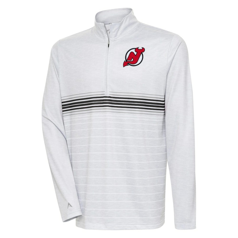 New Jersey Devils Antigua Bullseye Quarter-Zip Pullover Top Heather Gray/Black
