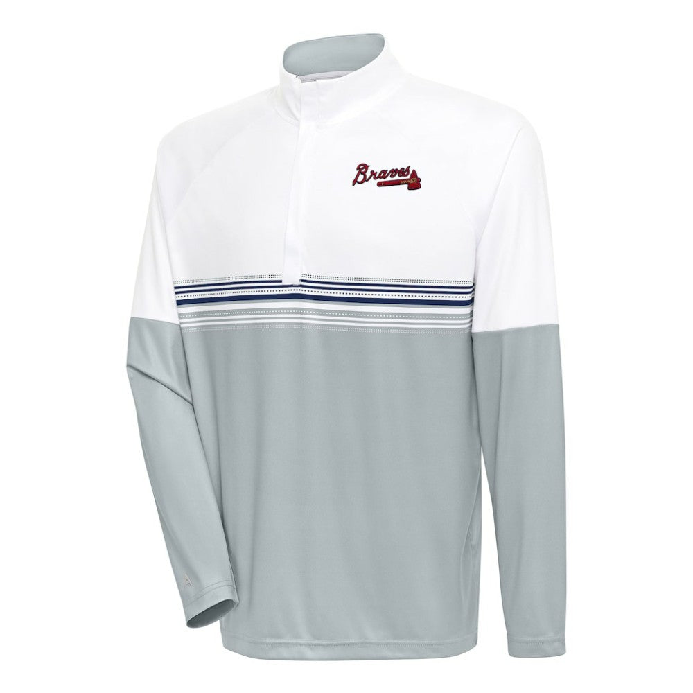 Atlanta Braves Antigua Bender Quarter-Zip Pullover Top - White/Navy
