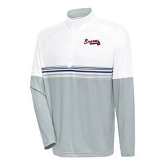 Atlanta Braves Antigua Bender Quarter-Zip Pullover Top - White/Navy