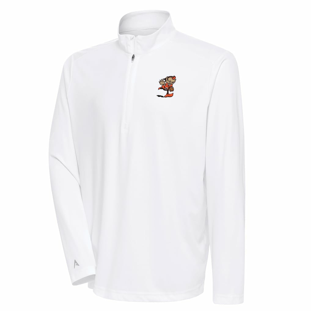 Cleveland Browns Antigua Team Logo Tribute Quarter-Zip Pullover Top - White for sale