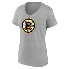 Boston Bruins Women's Primary Logo Team V-Neck T-Shirt Heather Gray